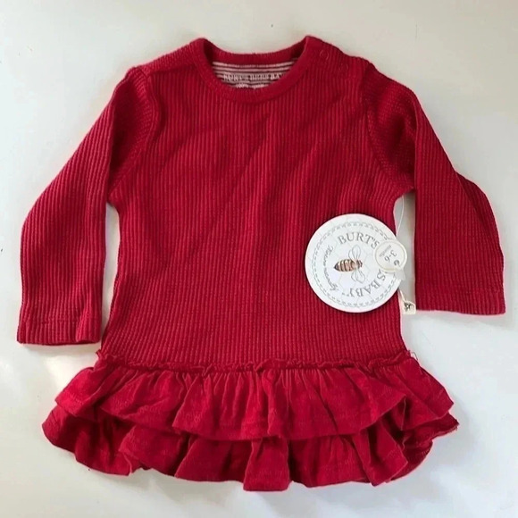Burt's Bees Baby Other - NWT BURTS BEES BABY 100% Organic Cotton Red Waffle Long Sleeve Ruffle Dress